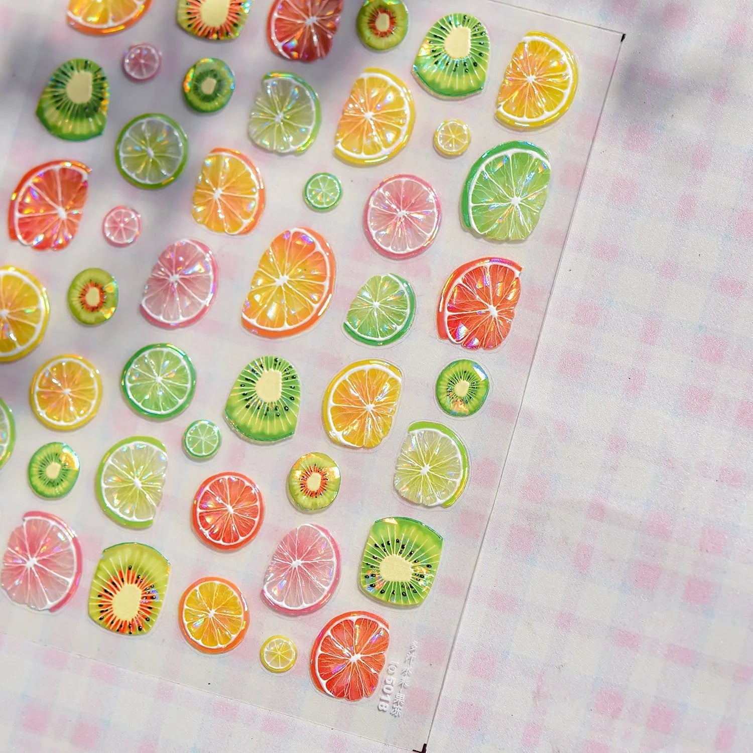 3D Summer Fruit Nail Stickers - Juicy Lemon Orange Embossed Designs Jelly Citrus Slice