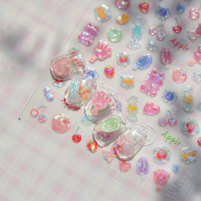 3D Summer Fruit Nail Stickers - Juicy Lemon Orange Embossed Designs Jelly Citrus Slice