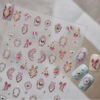 3D Alice Wonderland Nail Stickers - Pink Melting Clock & Coquette Bows Decals