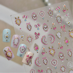 3D Alice Wonderland Nail Stickers - Pink Melting Clock & Coquette Bows Decals