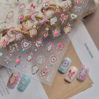 3D Alice Wonderland Nail Stickers - Pink Melting Clock & Coquette Bows Decals