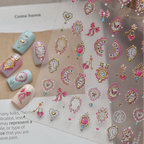 3D Alice Wonderland Nail Stickers - Pink Melting Clock & Coquette Bows Decals 5805