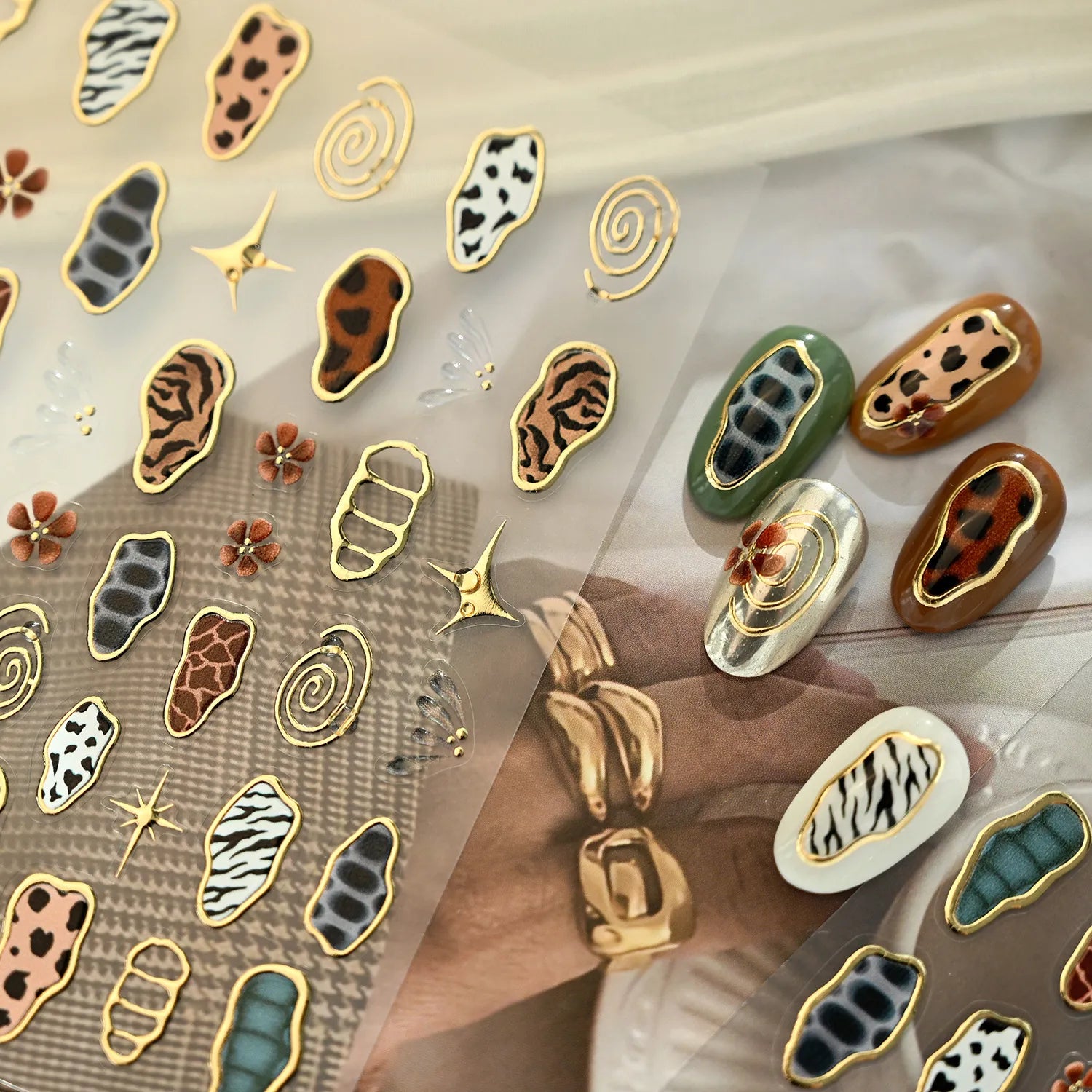 3D Animal Print Nail Stickers - Leopard & Zebra Jelly Decals