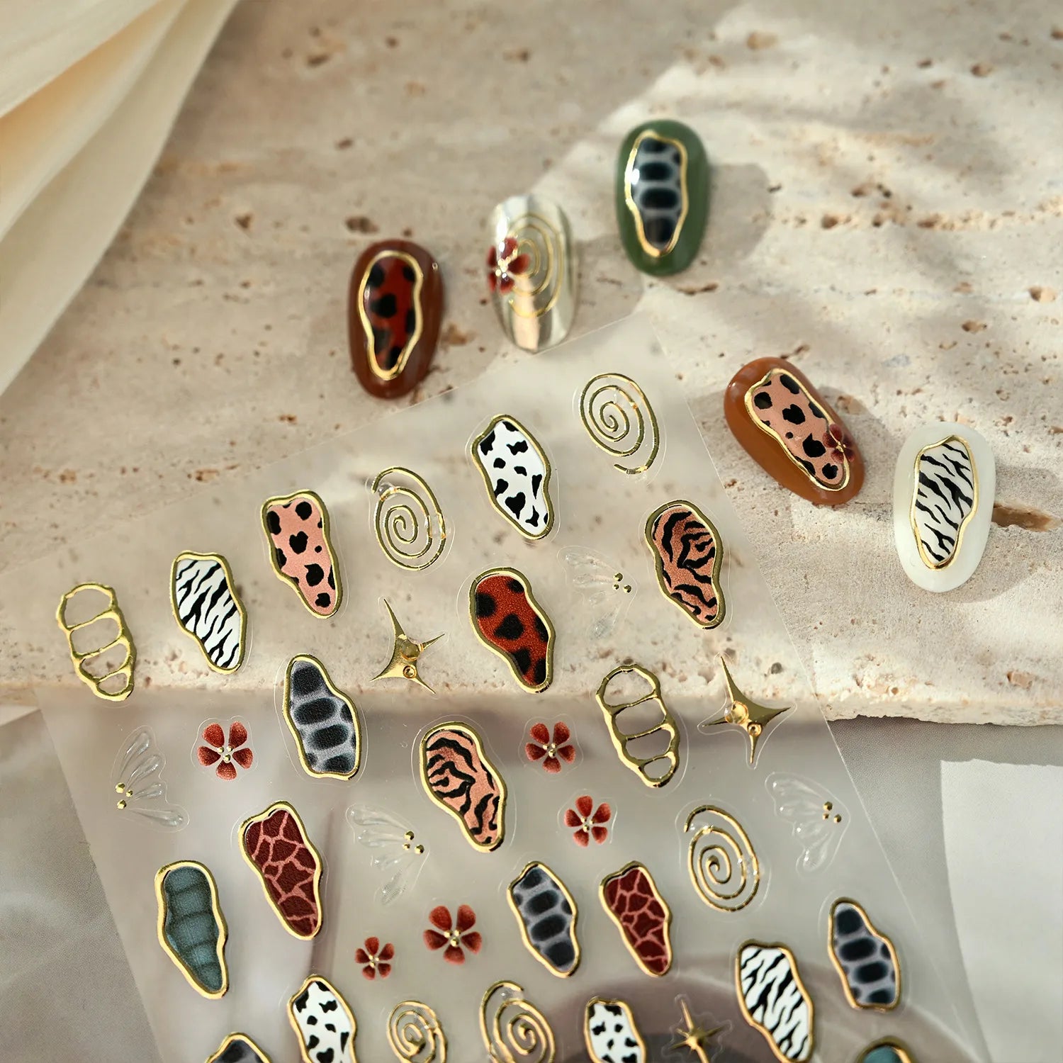 3D Animal Print Nail Stickers - Leopard & Zebra Jelly Decals