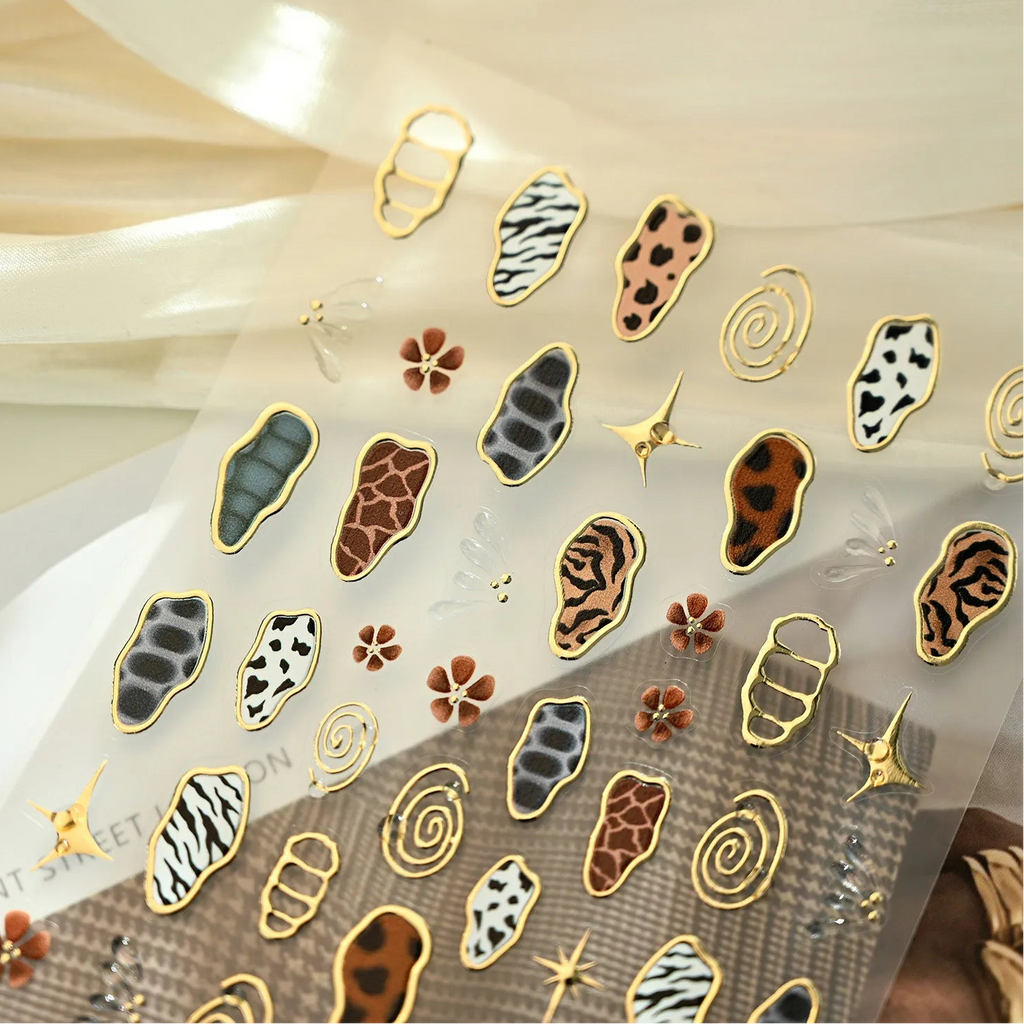 3D Animal Print Nail Stickers - Leopard & Zebra Jelly Decals