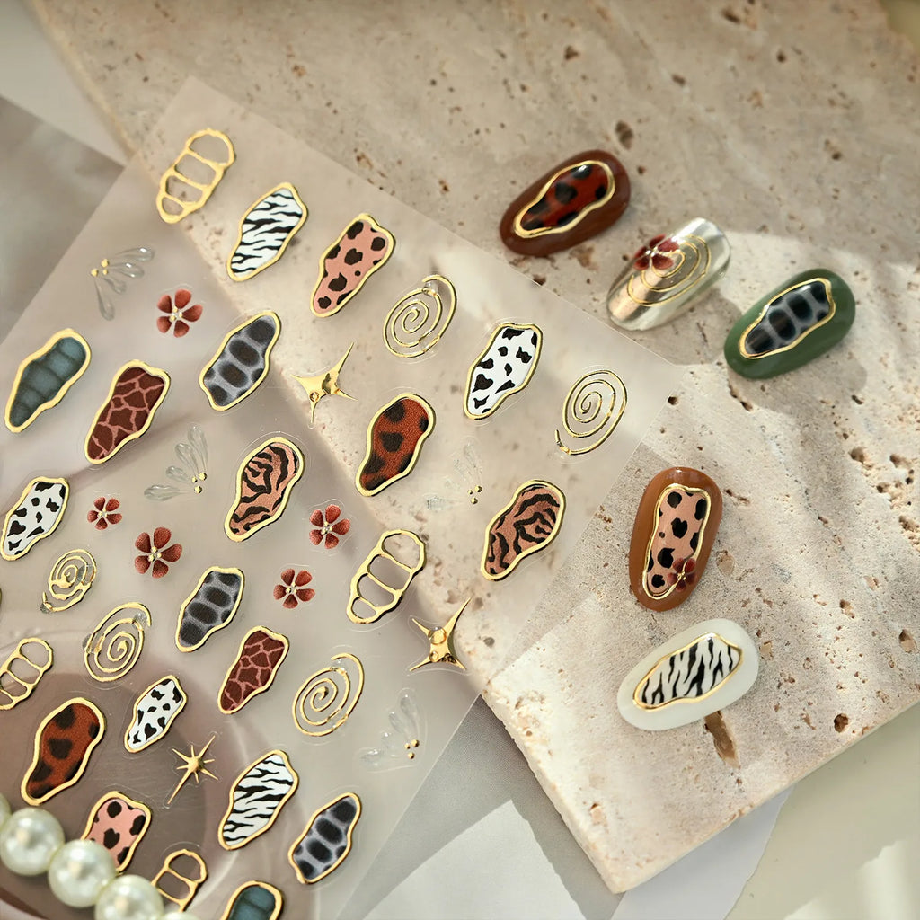 3D Animal Print Nail Stickers - Leopard & Zebra Jelly Decals 1308