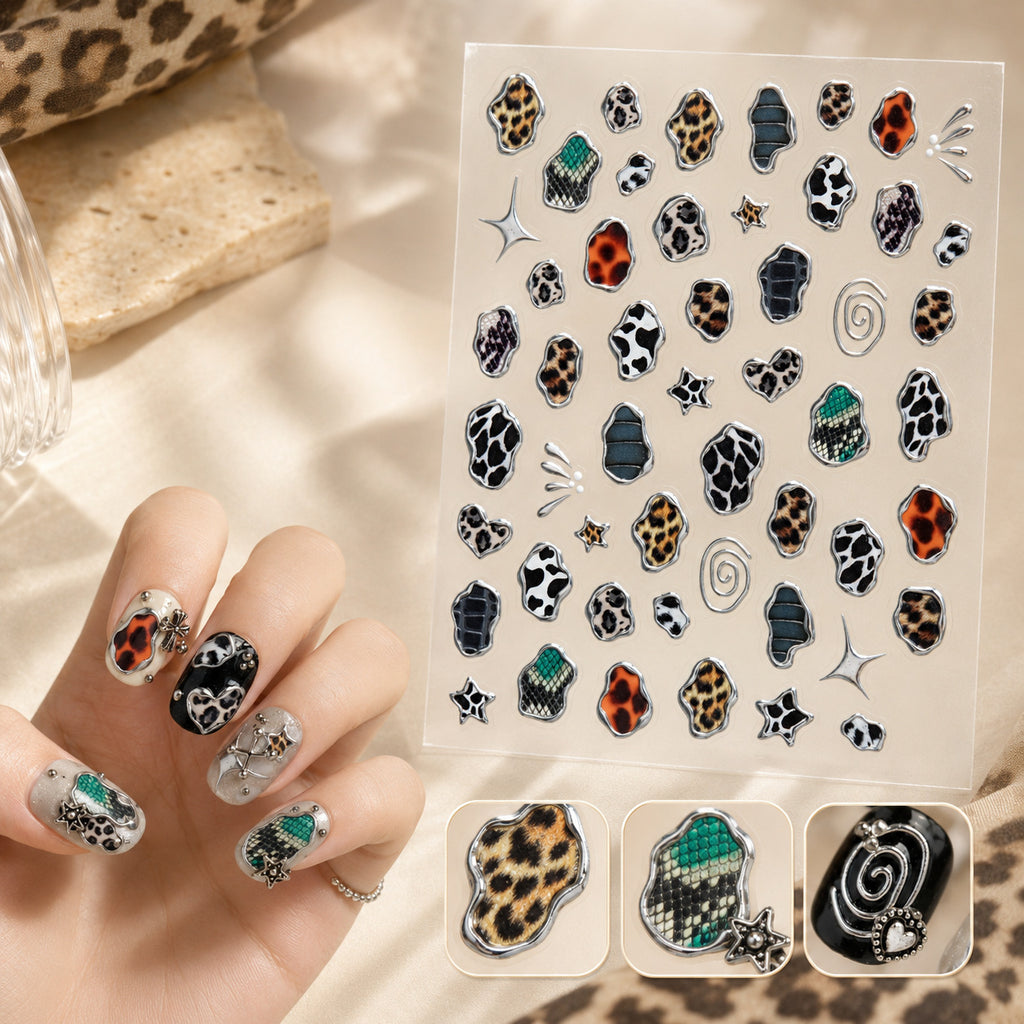 3D Animal Print Nail Stickers - Leopard & Zebra Jelly Decals 