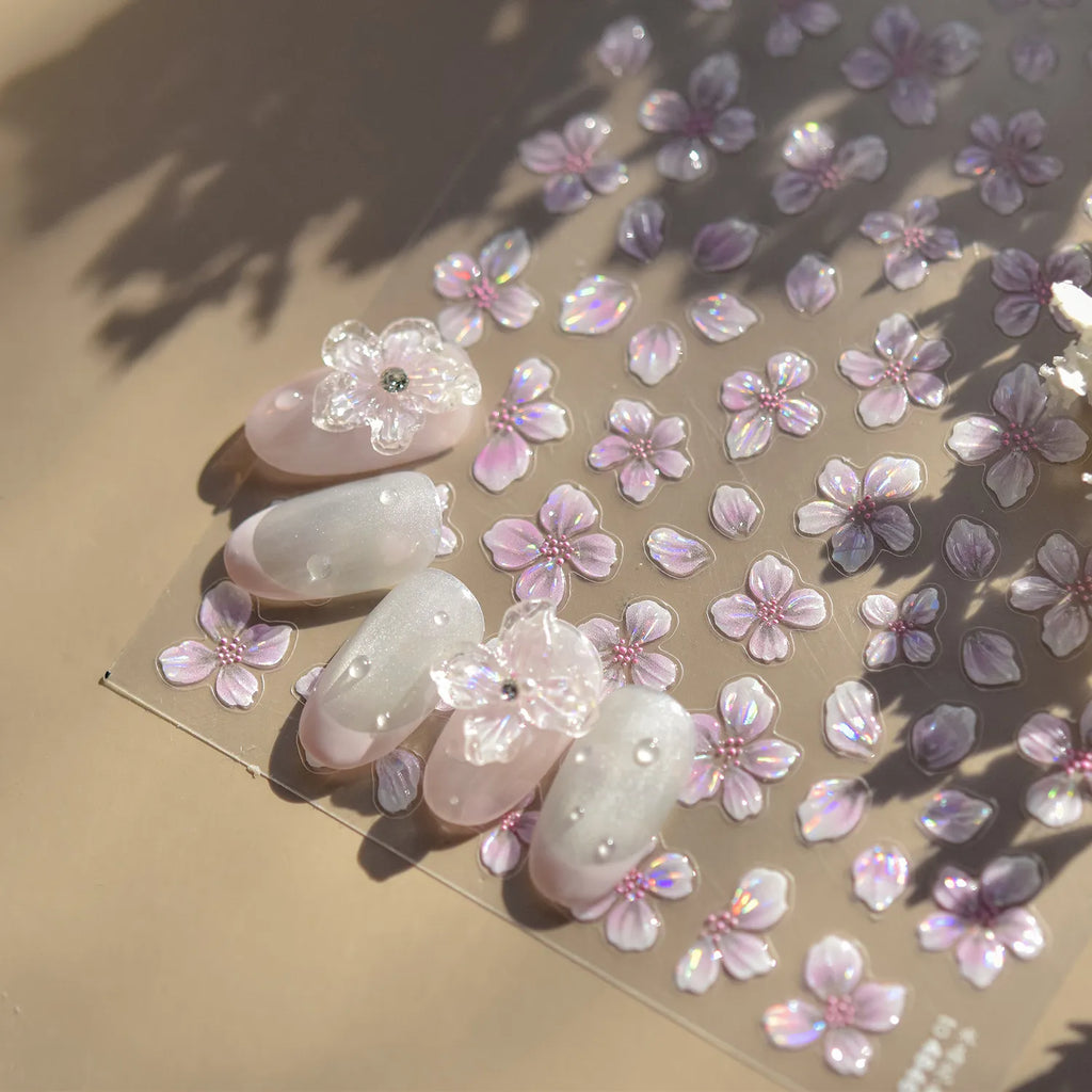 3D Aurora Cherry Blossom Nail Stickers | Sakura Flower Jelly Nail Decals to4846