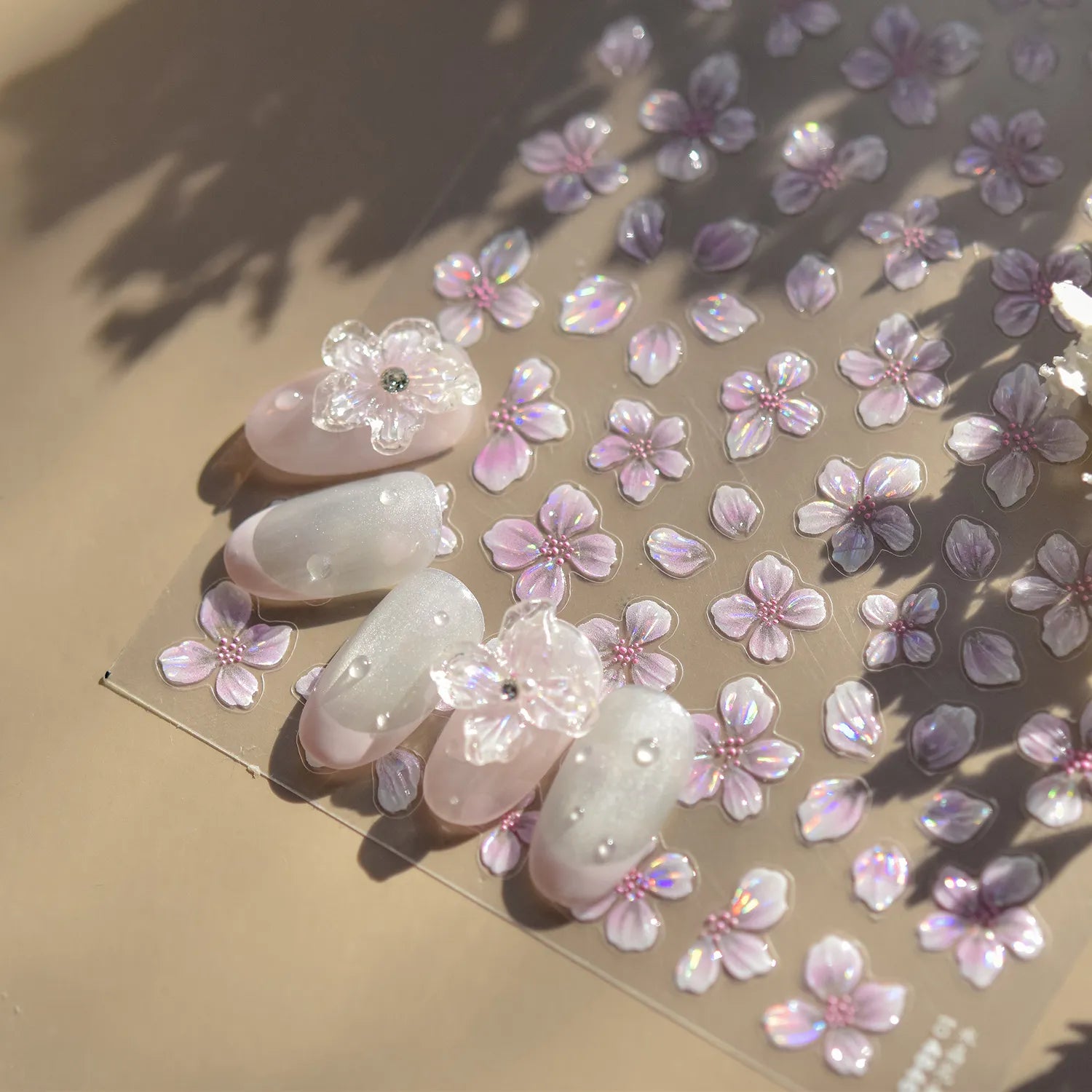 3D Aurora Cherry Blossom Nail Stickers | Sakura Flower Jelly Nail Decals to4846