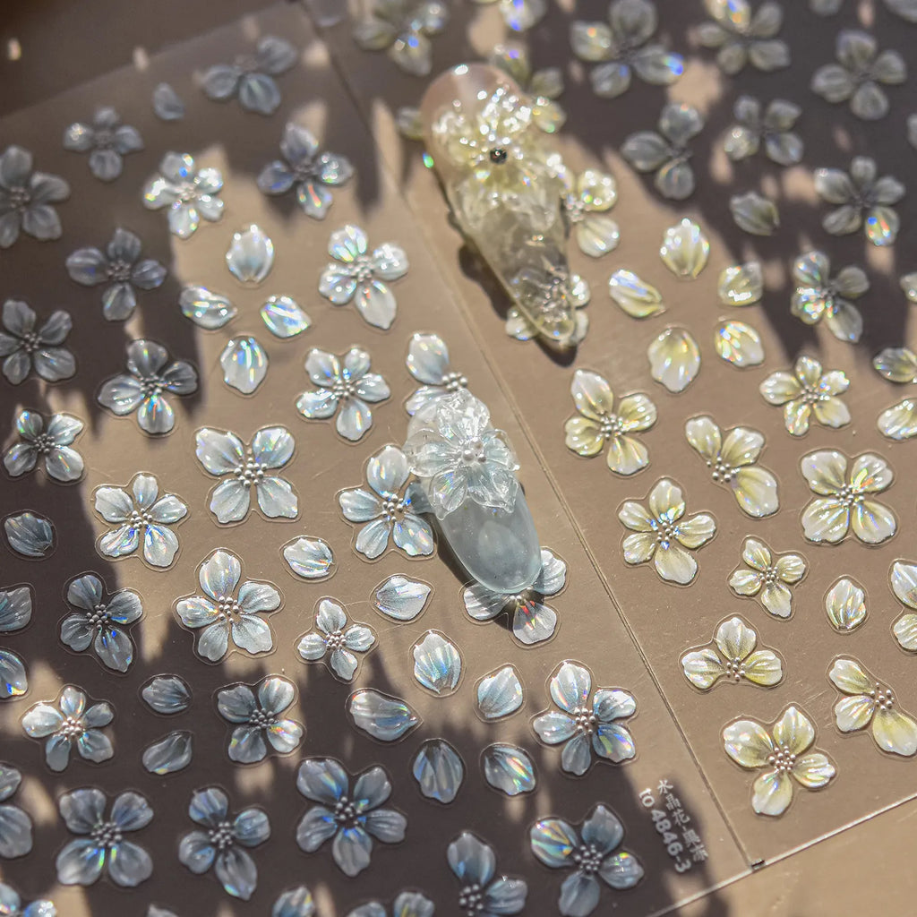 3D Aurora Cherry Blossom Nail Stickers | Sakura Flower Jelly Nail Decals to4846