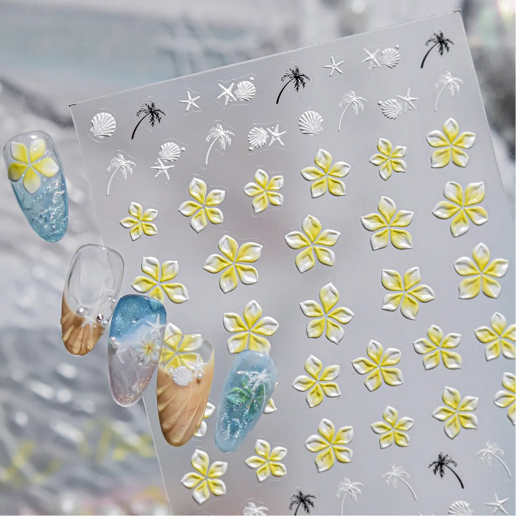 3D Aurora Mermaidcore Nail Stickers - Holographic Jellyfish & Shells