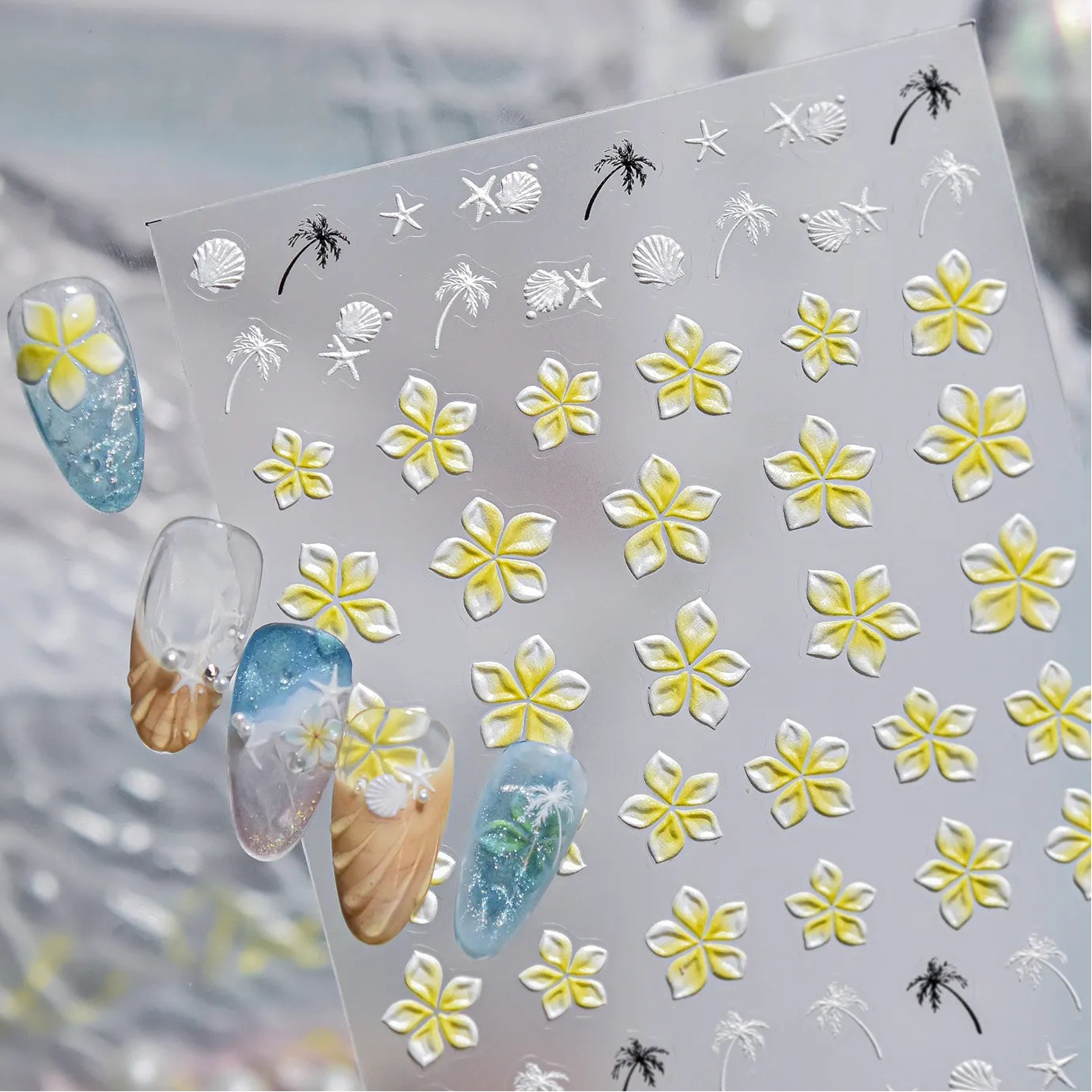 3D Aurora Mermaidcore Nail Stickers - Holographic Jellyfish & Shells