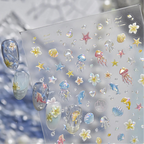 3D Aurora Mermaidcore Nail Stickers - Holographic Jellyfish & Shells