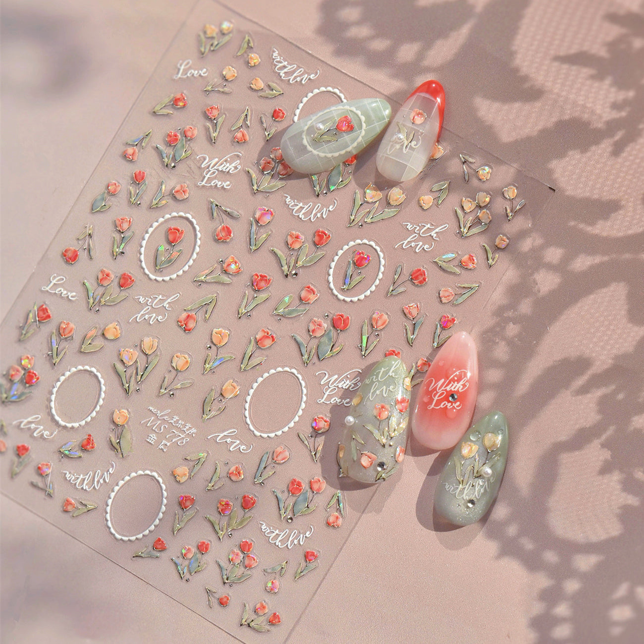 3D Aurora Tulip Nail Stickers Romantic Floral Decals