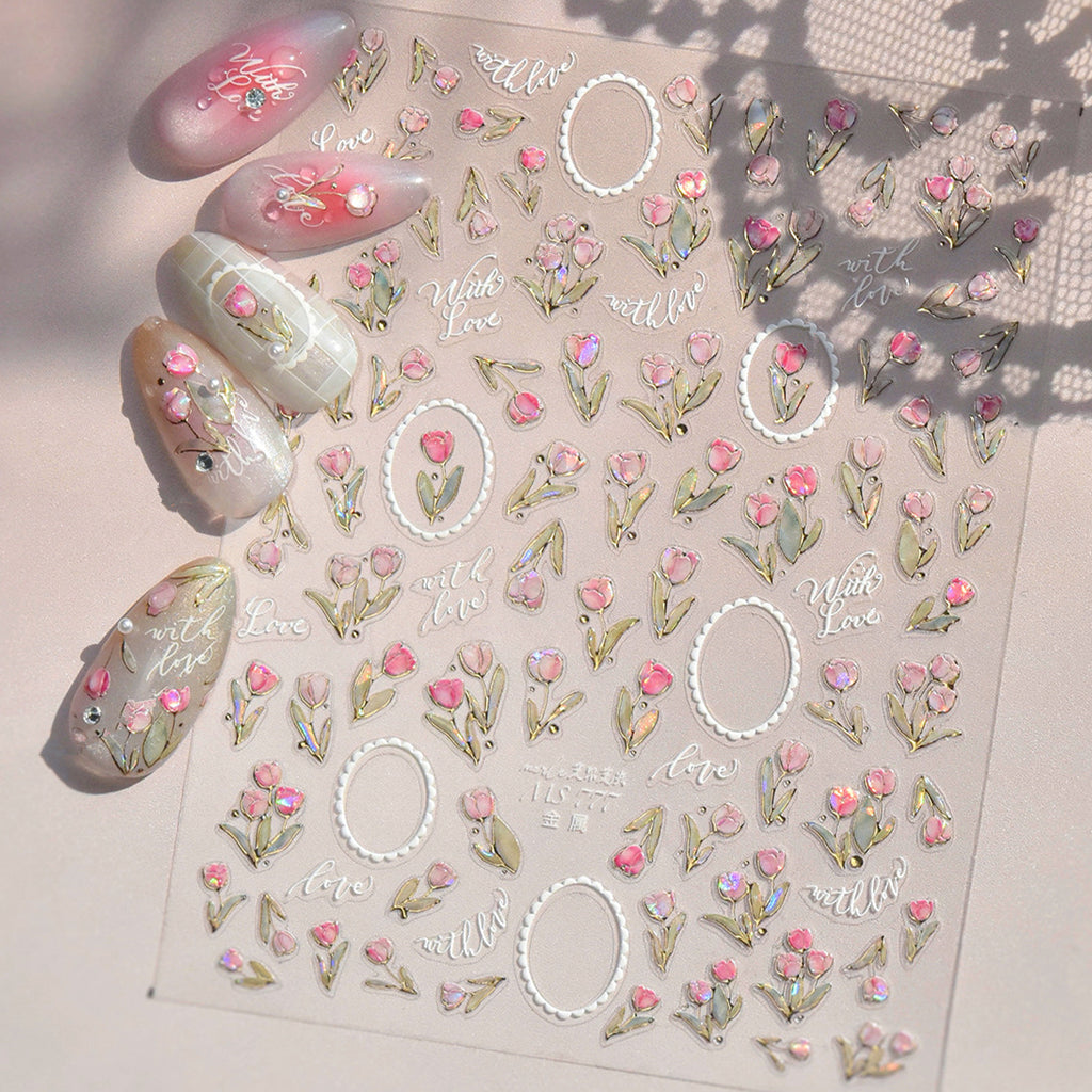 3D Aurora Tulip Nail Stickers Romantic Floral Decals