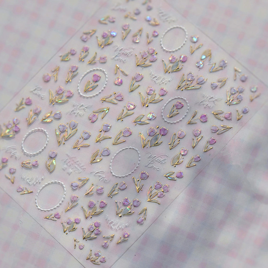3D Aurora Tulip Nail Stickers Romantic Floral Decals
