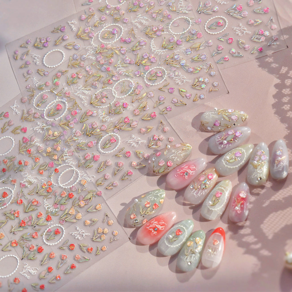 3D Aurora Tulip Nail Stickers Romantic Floral Decals