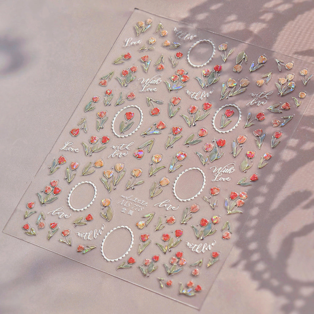 3D Aurora Tulip Nail Stickers Romantic Floral Decals