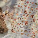 3D Autumn Forest Animal Nail Art Stickers - Cute Hedgehog Deer Decals