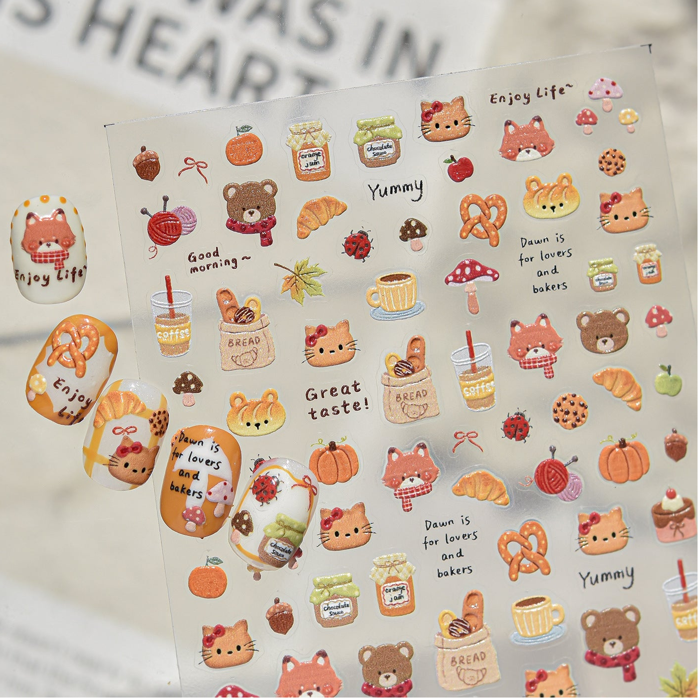 3D Autumn Forest Animal Nail Art Stickers - Cute Hedgehog Deer Decals