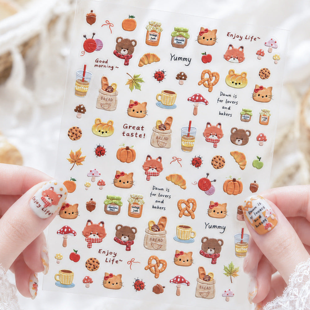 3D Autumn Forest Animal Nail Art Stickers - Cute Hedgehog Deer Decals