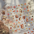 3D Autumn Forest Animal Nail Art Stickers - Cute Hedgehog Deer Decals
