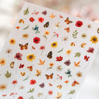 3D Autumn Pressed Flower & Butterfly Nail Stickers - Fall Maple Leaf Decals 4314
