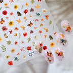 3D Autumn Pressed Flower & Butterfly Nail Stickers - Fall Maple Leaf Decals 4314