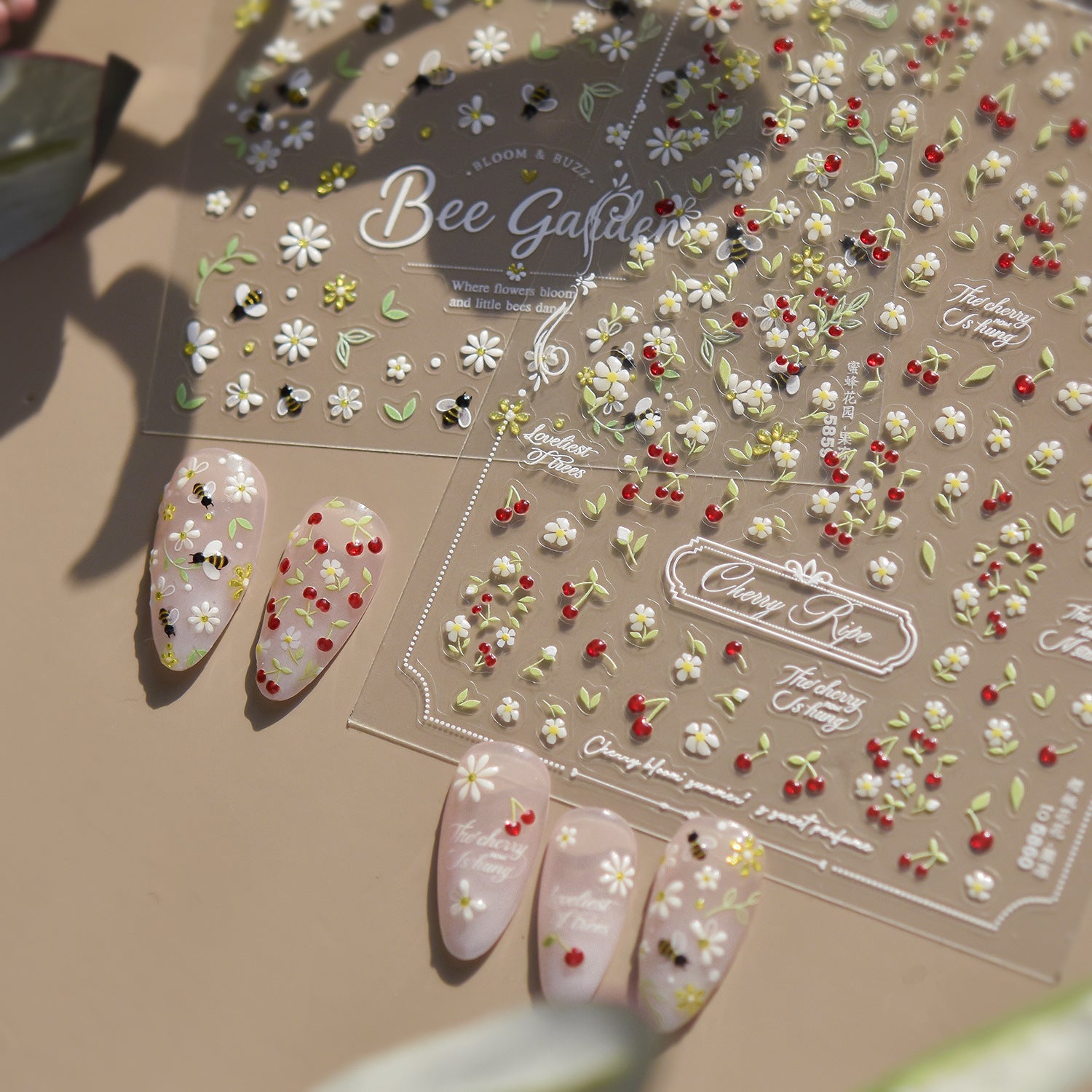 3D Bee Garden & Cherry Blossom Nail Art Stickers | Floral DIY Decals 