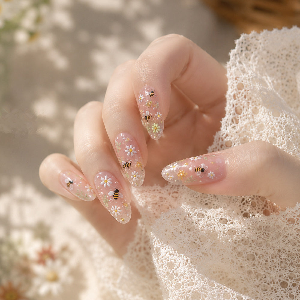 3D Bee Garden & Cherry Blossom Nail Art Stickers | Floral DIY Decals 