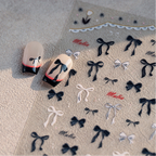 3D Bow Nail Stickers | Cute Pink & Black Balletcore Decals 3807