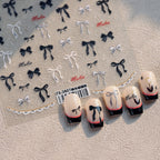 3D Bow Nail Stickers | Cute Pink & Black Balletcore Decals 3807