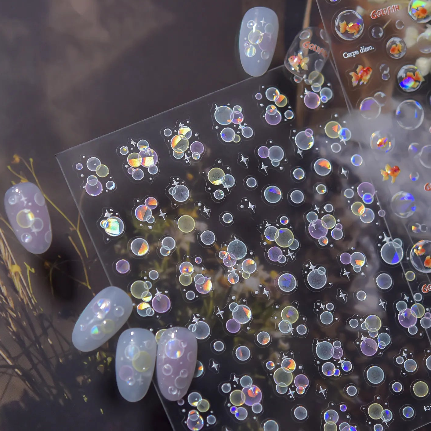 3D Bubble Nail Stickers - Aurora Water Drop Decals 4153