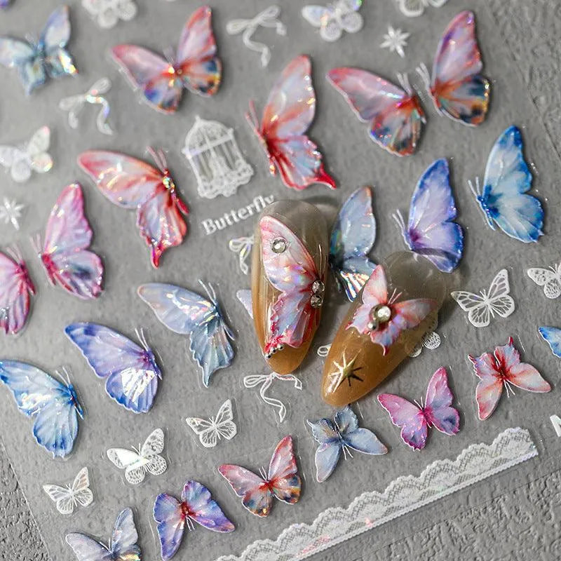3D Butterfly Nail Art Stickers Adhesive Slider Laser Butterfly Sticker Decals M198