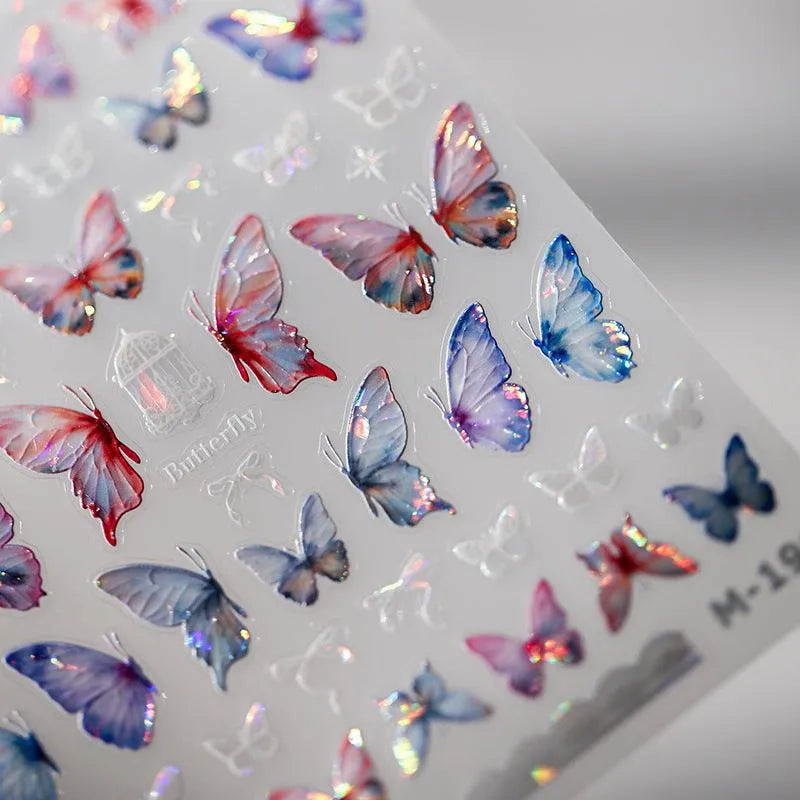 3D Butterfly Nail Art Stickers Adhesive Slider Laser Butterfly Sticker Decals M198