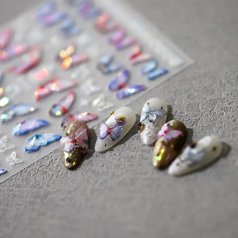 3D Butterfly Nail Art Stickers Adhesive Slider Laser Butterfly Sticker Decals M198