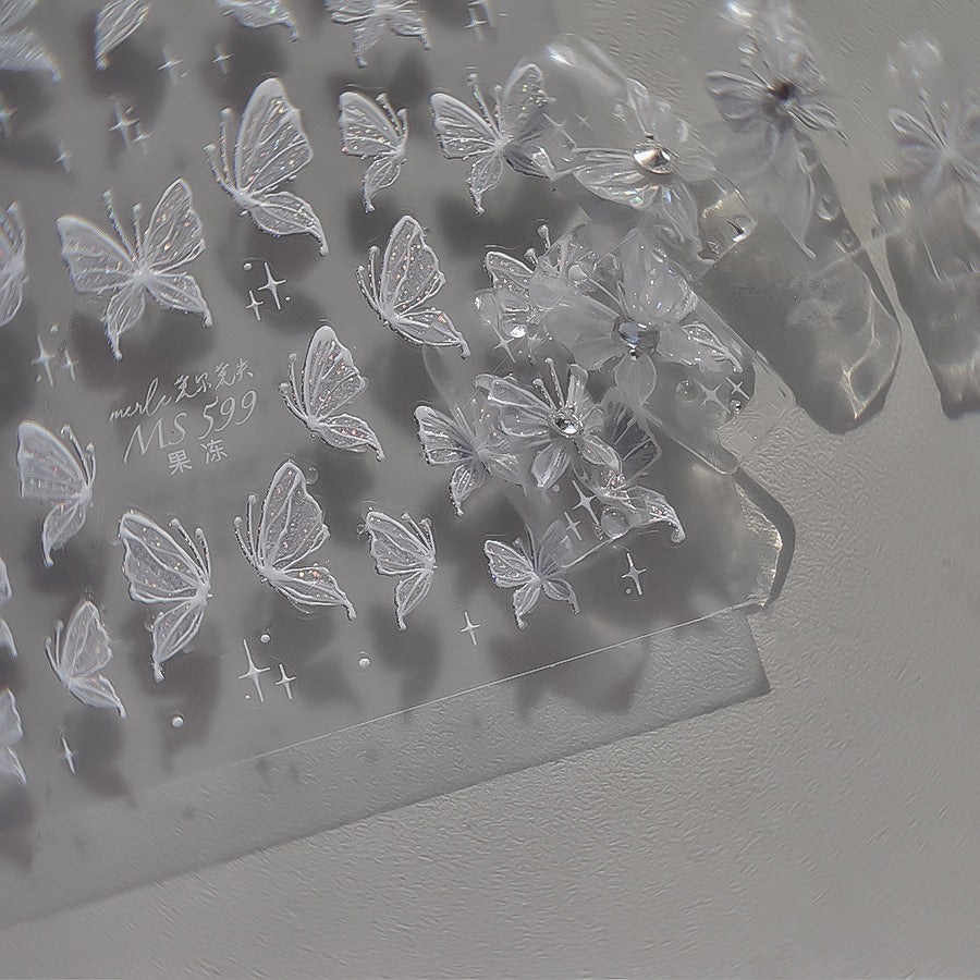 3D Butterfly Nail Stickers - Shimmer Glitter Fairy Wing Nail Art Decals 