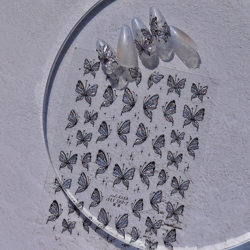 3D Butterfly Nail Stickers - Shimmer Glitter Fairy Wing Nail Art Decals 