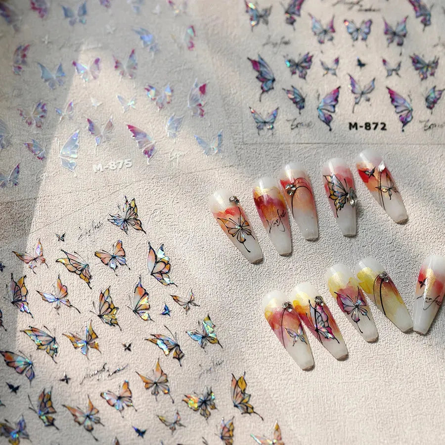 3D Butterfly Nail Stickers – Ultra-Thin Holographic Nail Art Decals M872