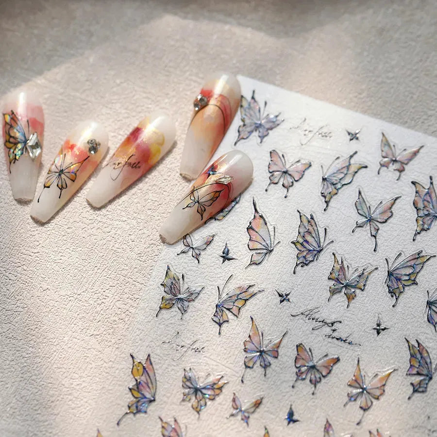 3D Butterfly Nail Stickers – Ultra-Thin Holographic Nail Art Decals M872