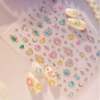 3D Celestial Star & Heart Nail Stickers | Gold Silver Gemstone Decals