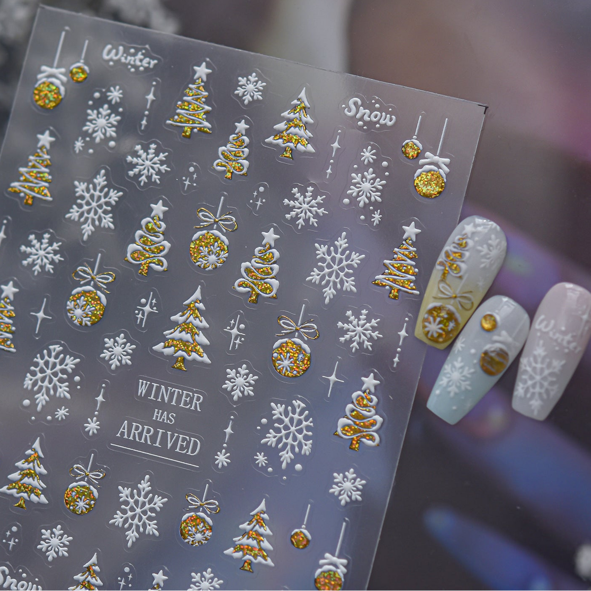 3D Christmas Glitter Nail Stickers - Sparkling Xmas Tree & Snowflake