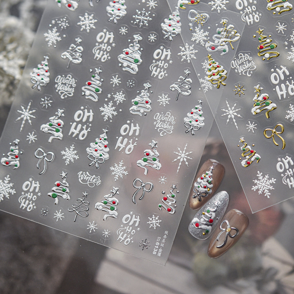 3D Christmas Metallic Nail Stickers - Winter Festive Decals 6138