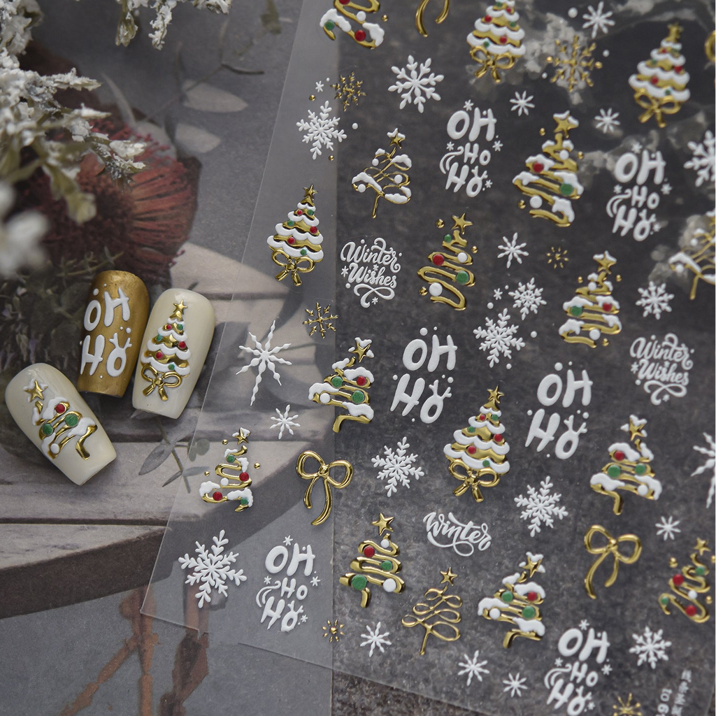3D Christmas Metallic Nail Stickers - Winter Festive Decals 6138