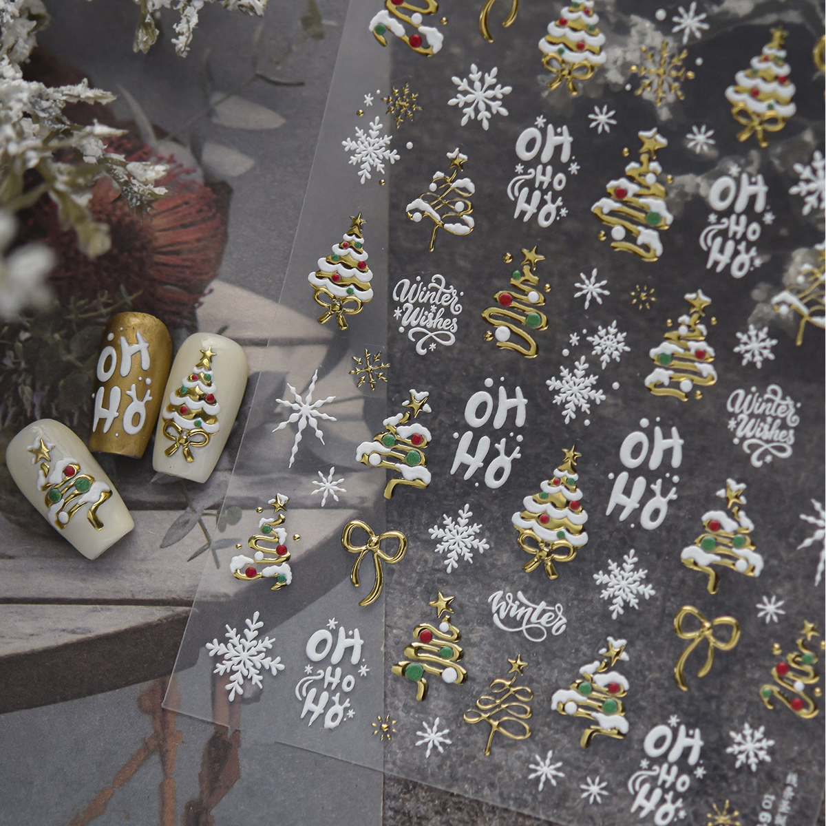 3D Christmas Metallic Nail Stickers - Winter Festive Decals 6138