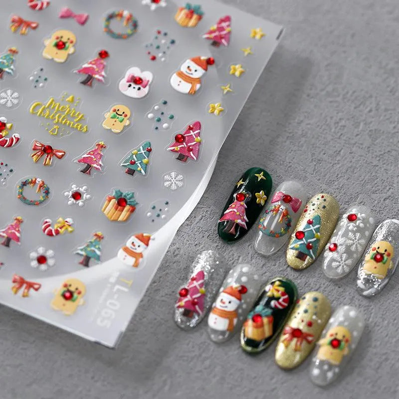 3D Christmas Nail Art Stickers Adhesive Sliders Xmas Tree Snowflake Sticker Decals TL065