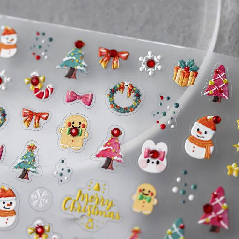 3D Christmas Nail Art Stickers Adhesive Sliders Xmas Tree Snowflake Sticker Decals TL065