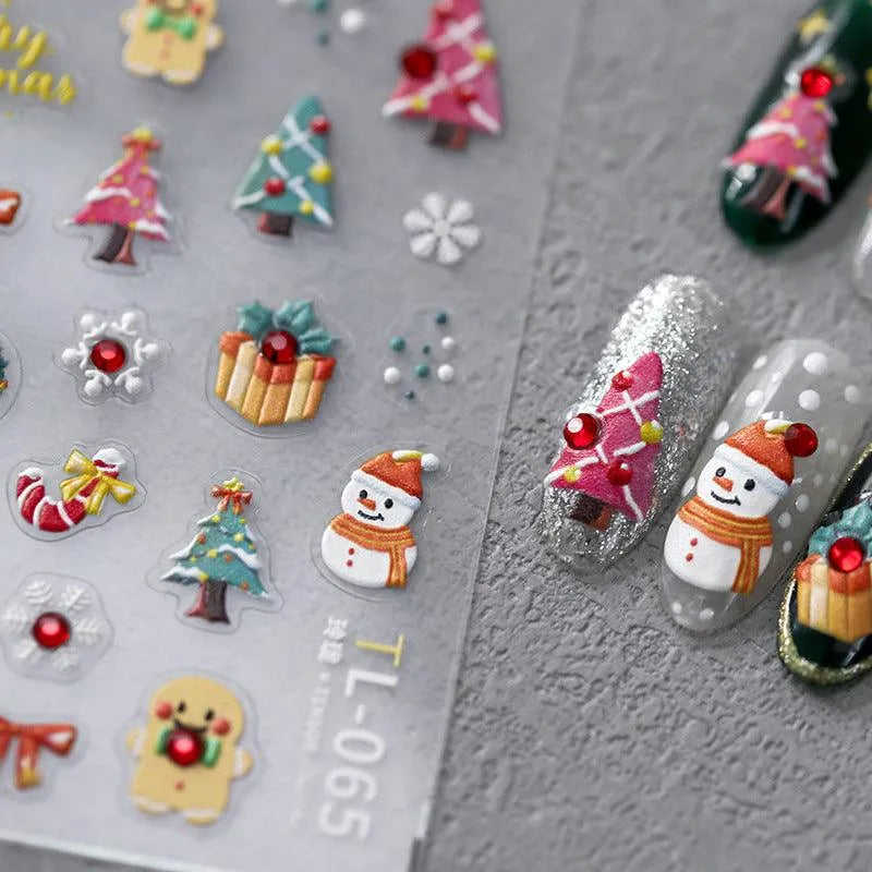 3D Christmas Nail Art Stickers Adhesive Sliders Xmas Tree Snowflake Sticker Decals TL065