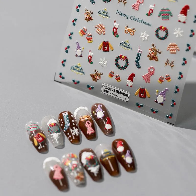 3D Christmas Nail Stickers Snowflakes Christmas Sweater Adhesive Sticker Nail Decals TS3272