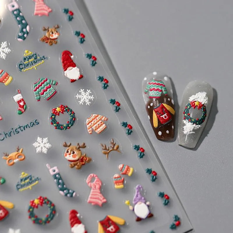 3D Christmas Nail Stickers Snowflakes Christmas Sweater Adhesive Sticker Nail Decals TS3272